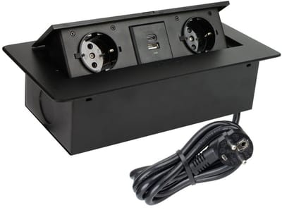 Design Light Kombibox - Stekkerdoos - 2 stopcontacten - USB A en C - Inbouw Stekkerblok met 1.5 meter kabel - Zwart