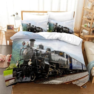 3D Trein Stoommachine Beddengoed Set, Dekbedovertrek Dekbed Bedset Quiltovertrek Kussensloop, King Queen Twin Maat Jongens Meisjes Volwassenen 200x230cm 3pcs