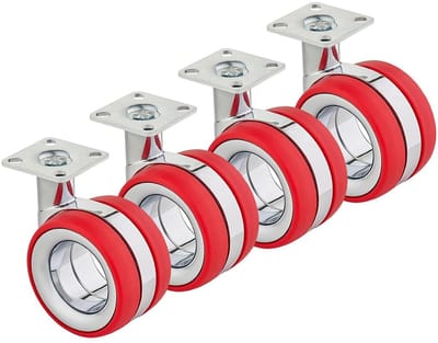 Set van 4 Zwenkwielen Ø 75 mm Professioneel Meubelbeslag Chroom Rood
