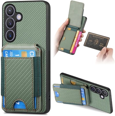 Voor Samsung Galaxy S24+ 5G koolstofvezel verticale flip portemonnee standaard telefoonhoesje (groen)