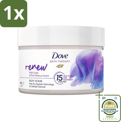 1 x Dove Bath Therapy Renew - Bodyscrub - Wilde Viooltjes & Roze Hibiscus - 295 ml- Huidvernieuwing - Huidscrub - Exfoliatie - Zachte Huid - Huidverzorging