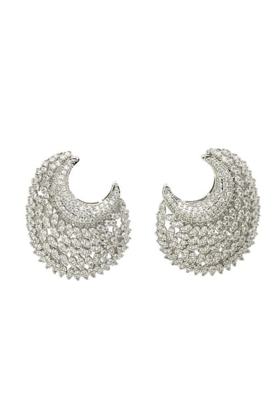 AVANT-GARDE PARIS Diva Collection Oorknopjes Met Kristallen - Zilverkleurig Metaal - Halve Maan Design - Gerhodineerd - Voor Dames