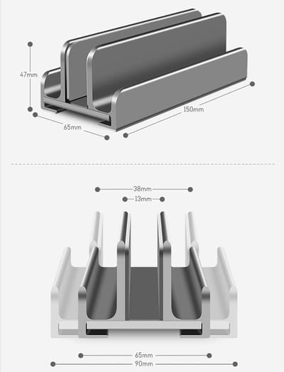 Famanu - Verstelbare laptophouder, dubbele 3 sleuven staande laptophouder voor alle laptops tot 17,3 inch - stevige aluminiumlegering en siliconen, verstelbare breedte