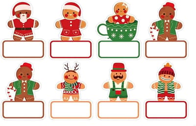 20 Kerst Stickers met Santa Claus en Gingerbread Man - Schrijfbare Labels voor Cadeaus en Decoratie