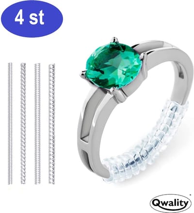 Ringverkleiner set 4 STUKS van 10 cm + GRATIS zilverwerk doekje - Ring Verkleiner Zilver - Ring adjuster - Ideaal om een te grote ring weer passend te maken - Qwality®