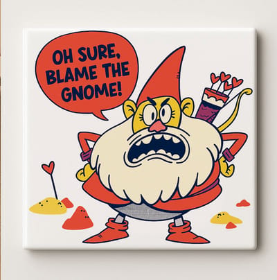 Oh Sure Blame The Gnome Grappige Keramische Tegel 15x15cm – Humoristisch Tuinkabouter Ontwerp – Perfect Cadeau voor Huis, Tuin of Kantoor Decoratie