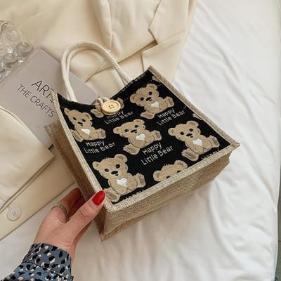 Boîte à déjeuner Ours Mignon Sac Bento Nouvelle Mode Été Sac à main Ins Sac à bandoulière black