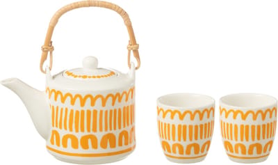 J-Line kop + theepot Strepen set - keramiek - oranje - giftbox van 3