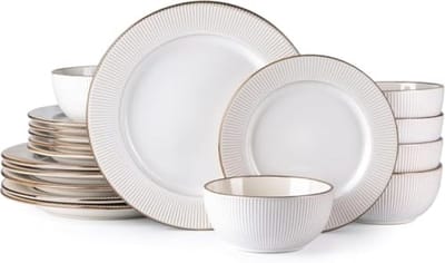 PromoHome 18-delige dinerset voor 6 personen - Steengoed servies met reliëfdesign en vaatwasbestendig