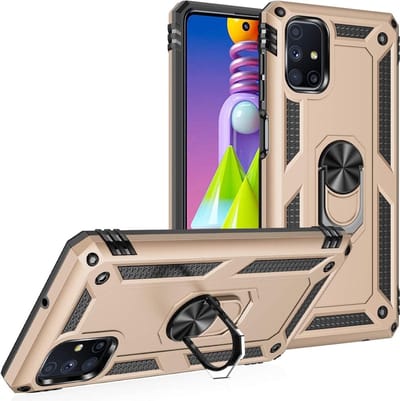 Anti-Shock Hybrid Ring Armor Hoesje Geschikt voor: Samsung Galaxy M51 - goud