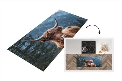 Keukenloper - Loper keuken - Schotse hooglander - Bomen - Berg - 120x50 cm - Keukenloper vinyl