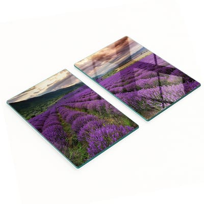 Set van twee decoratieve glazen keukenplanken met lavendelmotief, 2x40x52 cm