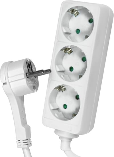 Dparts 3-voudige stekkerdoos met platte stekker - 3 m - Geaard - Wit - Plat - 3 meter - met randaarde