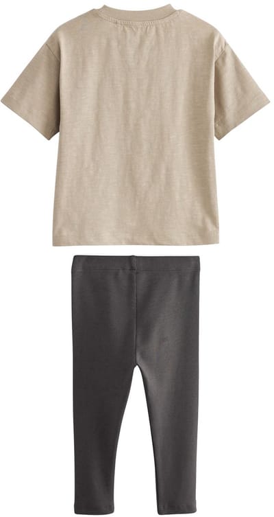 Next - Jongens - T-shirt van 100% katoen met korte mouwen en legging - Bruin