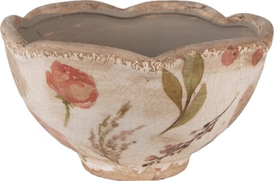 Keramiek Bloempot voor Binnen – Roze Bloemen – Rustieke Pot – Ø 16 cm – Bloemenmotief
