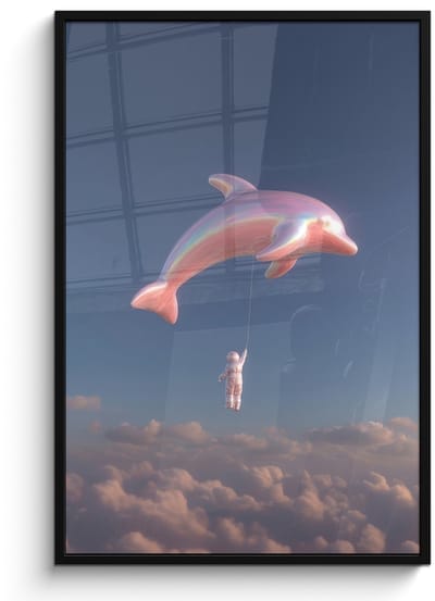 Poster in lijst - Fotolijst 80x120 cm - Posters - Dolfijn - Roze - Astronaut - Posterlijst zwart - Decoratie - Wanddecoratie woonkamer - Muurdecoratie slaapkamer