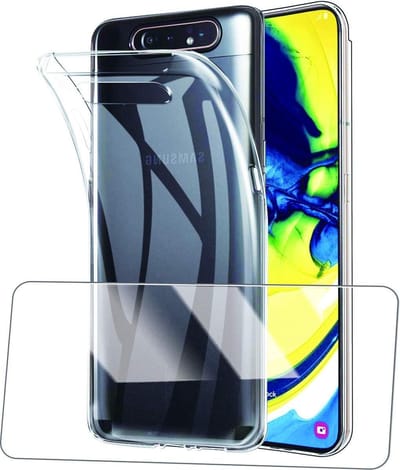Soft Back Cover Hoesje Geschikt voor: Samsung Galaxy A80 Tranparant TPU Siliconen Soft Case + 2X Tempered Glass Screenprotector