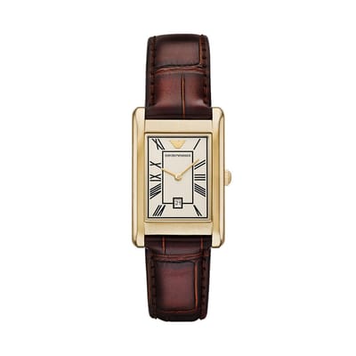 Emporio Armani Gino Champagne Bruin Leer Dames Quartz Horloge met Datum AR11665 champagne