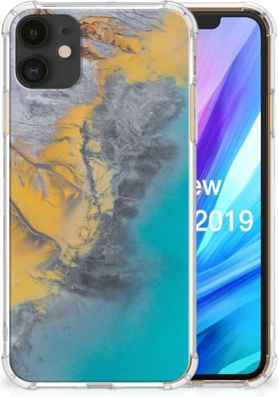 Apple iPhone 11 Anti-Shock Hoesje Marble Blue Gold
