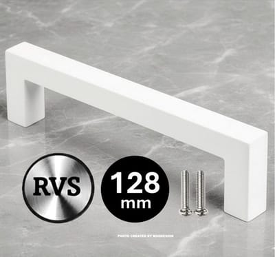 MSQDESIGN - Handgreep RVS Wit - Handgreep Wit 128mm - wite Handgrepen keuken kast - Meubelgrepen - Keukengreep Wit - Kastgrepen - Handgrepen keukenkastjes - Meubelgreep - Handgrepen voor deurtjes - Deurgreep - ladegreep - incl schroeven