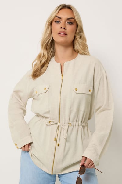 Yours Naturelbruine Linnen Shirtjas Size 42