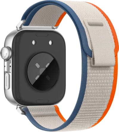 Stravo Trail Loop Nylon Sportbandje – Geschikt voor Huawei Watch Fit 5 / Watch Fit 5 Pro / Watch Fit 4 / Watch Fit 4 pro / Watch Fit 3 – Elastisch Nylon Horlogebandje met Klittenbandsluiting – Oranje / Beige