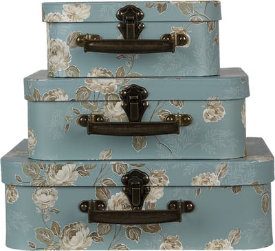 Clayre & Eef Decoratie Koffer Set van 3 30x21x9/25x18x9/20x16x8 cm Groen Karton Bloemen
