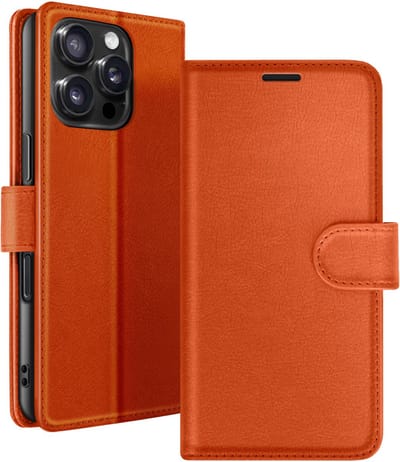Zanae, Hoesje geschikt voor iPhone 16 Pro - Wallet Case & Magneetsluiting, Oranje