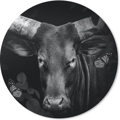Muismat rond 20x20 cm - Mousepad Dieren - Koe - Jungle - Zwart - Wit - Ronde muismatten