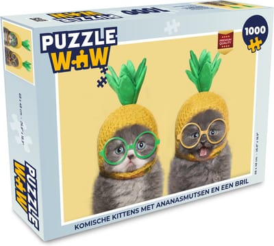 Puzzel Komische kittens met ananasmutsen en een bril - Legpuzzel - Puzzel 1000 stukjes volwassenen