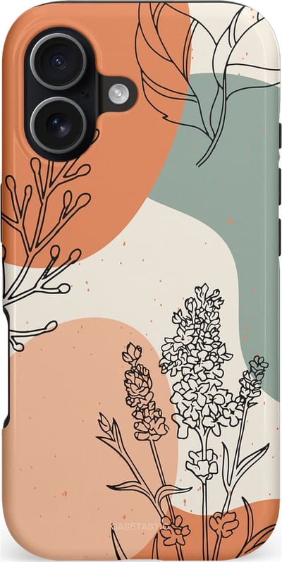Casetastic hoesje geschikt voor Apple iPhone 17 - MagSafe - Dubbellaagse bescherming - Lijnenspel Natuur - Fashion Case - Zand Saliegroen Terracotta