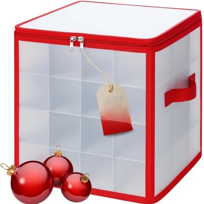 Famanu - Kerstballen, opbergdoos S, voor 64 kerstballen, veilige en stijlvolle opslag voor Kerstmis, kerstboomversiering, opvouwbaar, met ritssluiting