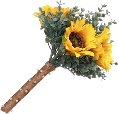 Bruidsboeket Kunstbloemen - Handgemaakt Decoratie - Feestelijke Aankleding - Zijden Bloem Makkelijk - 20x30cm - Zonnebloem Geel