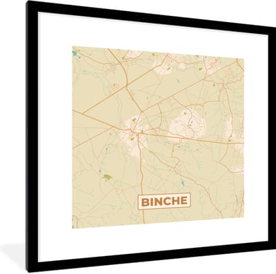 Fotolijst incl. Poster - Plattegrond - Binche - Kaart - Vintage - Stadskaart - 40x40 cm - Posterlijst