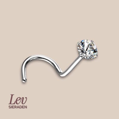 Lev Sieraden - 925 Zilver krul neusknopje piercing met zirkonia - 925 Zilver gerhodineerd