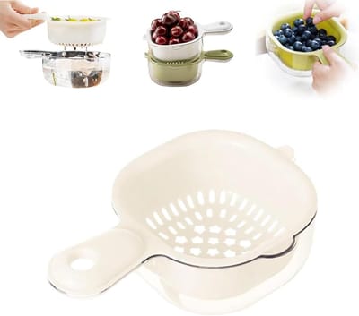 VHV - Vergiettes - Afdruipmandje - Dubbellaags - Met vergrendeling - Ophangbaar - Voor groenten en fruit - Keuken organizer - 19.5*12*6cm - Wit