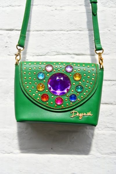 Désjà Vu - The Bling Bag - Groen - Kleine steentjes - Grote paarse steen