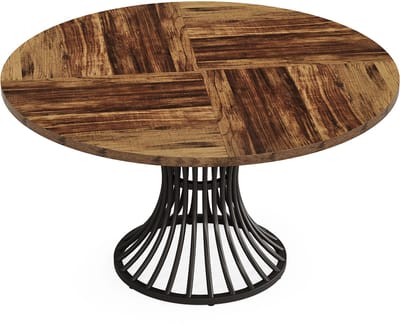 DMG Supply Eettafel - Rond - 119 x 119 x 75 cm - 4 tot 6 Personen - Bruin en Zwart - MDF en Metaal