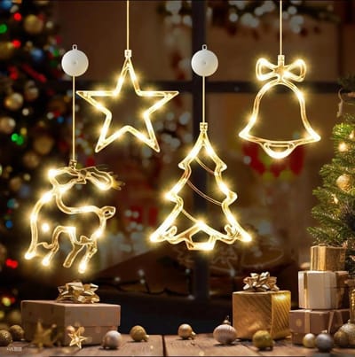 LED Kerstverlichting voor Raam, 4 Stuks Decoratieve String Lights met Zuignappen, Warm Witte Binnenverlichting voor Feestdagen en Sfeervolle Decoratie
