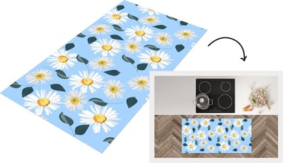 Keukenloper - Loper keuken - Madeliefjes - Blauw - Patroon - 120x60 cm - Keukenloper vinyl
