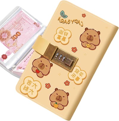 Spaarboek Budget - Geld Organizer - Financiën Beheren - Combinatieslot Beveiliging - 100 Enveloppen - Capybara