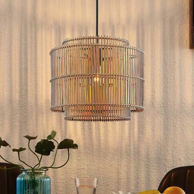 Lindby - Hanglamp - 1licht - Bamboe, staal - H: 29.5 cm - E27 - natuurlijk bamboe, zwart