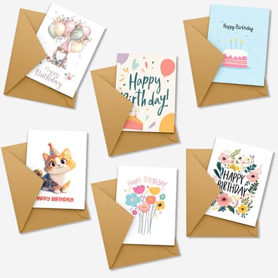 Wenskaarten + Enveloppen 6 stuks – Dubbele Kaart van Stevig Papier – Wenskaart / Wenskaarten Blanco (Wenskaarten Zonder Tekst) – Wenskaarten Verjaardag – Verjaardagskaart – Verjaardagskaarten met Envelop – Inclusief Kraft Enveloppen – Set B