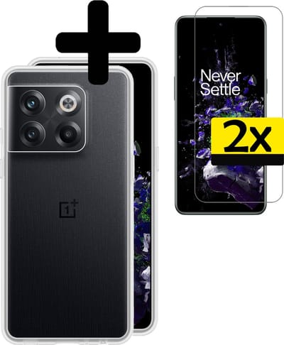 Hoesje - Met 2x Screenprotector - Geschikt voor OnePlus 10T - Sterk & Shockproof - Back Cover - Siliconen Case - Telefoon Hoes - Telefoonhoesjes - Transparant