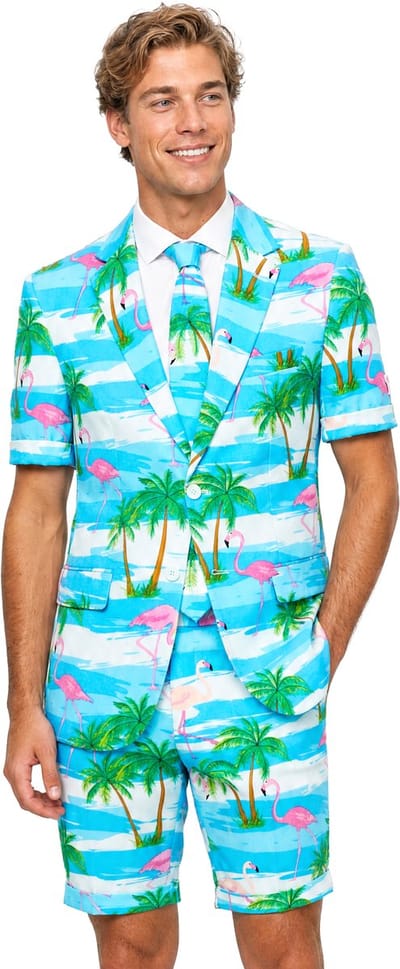 OppoSuits - Flaminguy - Mannen Kostuum - Tropisch Zomer Pak - Blauw - Carnavalskleding - Maat 46