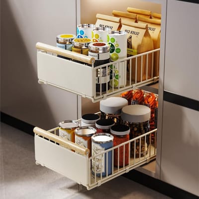 2 Stuks Uittrekbare Lade, Metaal, 53cm Diep x 30cm Breed x 16cm Hoog, Organisator voor Keuken en Badkamer, Robuust Stalen Frame