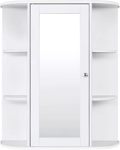 COSTWAY Badkamerkast met spiegel, spiegelkast met planken, medicijnkast, hangkast, badkamerkast voor badkamer, 60 x 16,5 x 70 cm