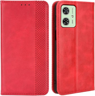 Coverup Hoesje - Geschikt voor Motorola Moto G54 Hoesje - Coverup Vintage Style Book Case - Rood