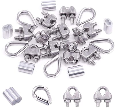 24-delige M4 (3/16") Draadkoaccessoireset met Klemmen, RVS Oog en Aluminium Crimp Sleeve voor 1/8" Draadkabel, Perfect voor Bevestiging en Reparatie