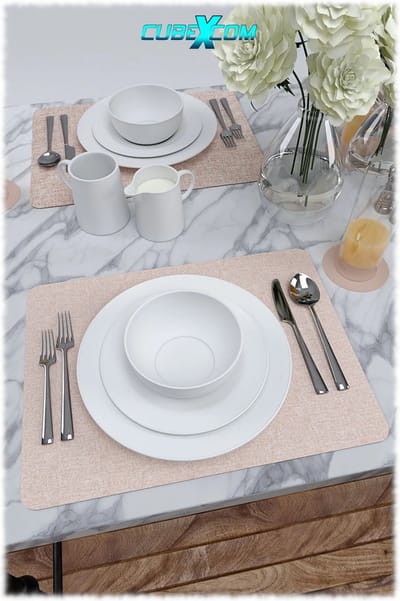 CUBEXCOM® Luxe Placemats Lederlook, Placemat 12 Stuks, Dubbelzijdig, Laag van Stof en Leer, Hittebestendig, Anti-Slip, Rechthoekig, Vegan Leer, PU Leer, 6 X Placemat, 6 X Onderzetter, 43x32 Cm, CREME